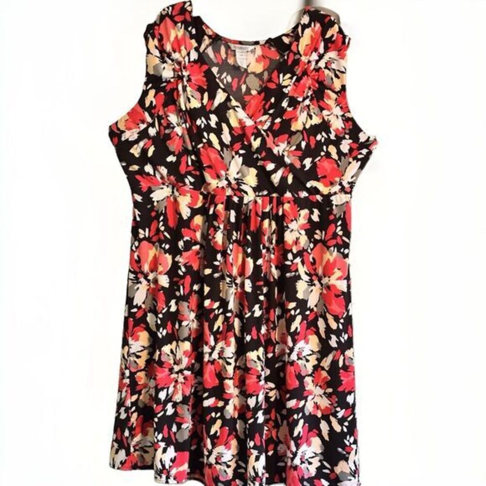 Roamans  Faux Wrap  Floral Surplice Dress, Size 24 Boho chic Grunge Whimsy